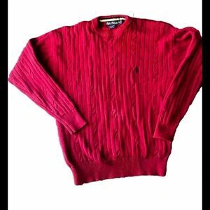90’s Vintage Nautica Cable Red Knit Men’s Sweater‎ Size Medium